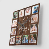 12 Photo Collage Time Memories Quote Pallet Wood Quadratische Wanduhr (Winkel)