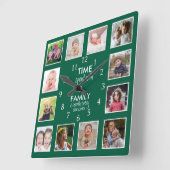 12 Photo Collage Time With Family Quote Green Quadratische Wanduhr (Winkel)