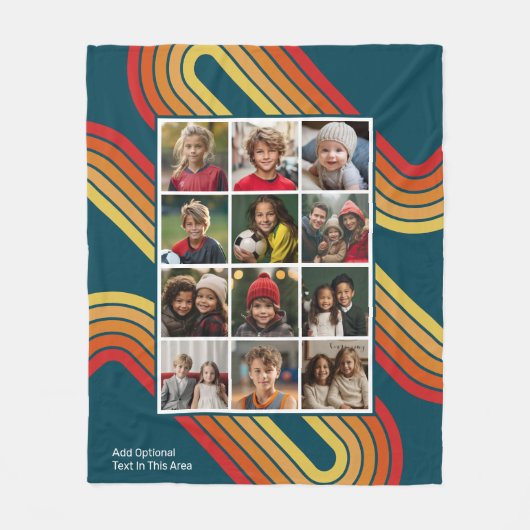 12 Photo Collage with Retro 70s Inspired Stripes Fleecedecke (Vorderseite)