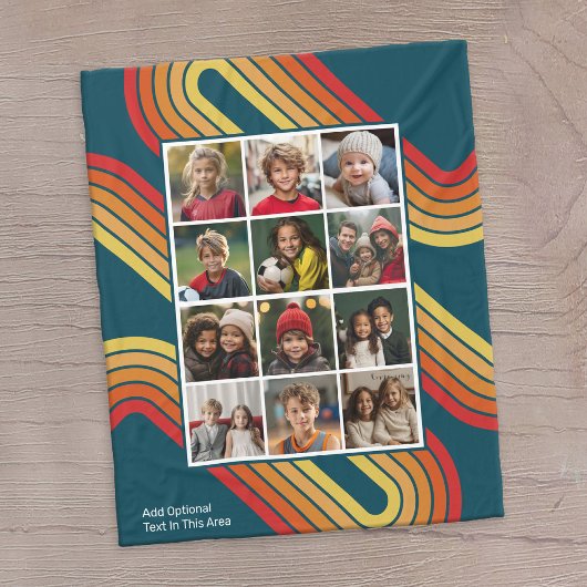 12 Photo Collage with Retro 70s Inspired Stripes Fleecedecke