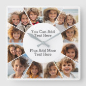 12 Photo Minimal Grid with Simple Text  Square Wal Quadratische Wanduhr (Vorderseite)