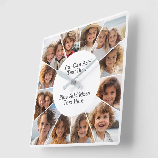 12 Photo Minimal Grid with Simple Text  Square Wal Quadratische Wanduhr (Winkel)