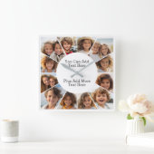 12 Photo Minimal Grid with Simple Text  Square Wal Quadratische Wanduhr (Zuhause)