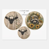 12" runde Farm Deer Waschbär Lamm Hund Rustikaler Geschenkpapier Set (Vorderseite 2)