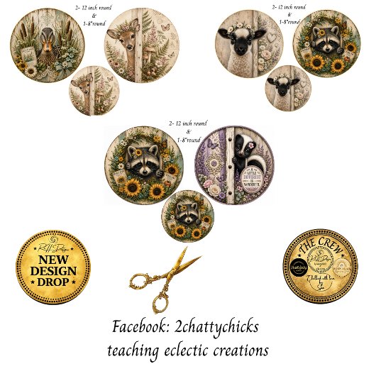 12" runde Farm Deer Waschbär Lamm Hund Rustikaler Geschenkpapier Set