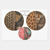 12" Runde Safari Leopard Giraffe Panda Faultier St Geschenkpapier Set (Vorderseite)