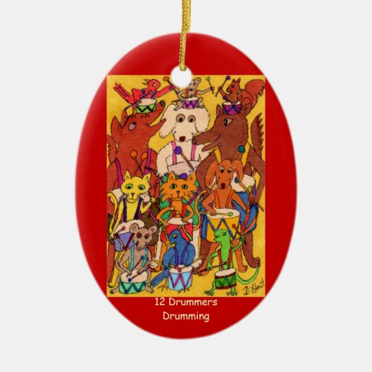 12 Schlagzeuger-Trommeln Keramikornament (Vorne)