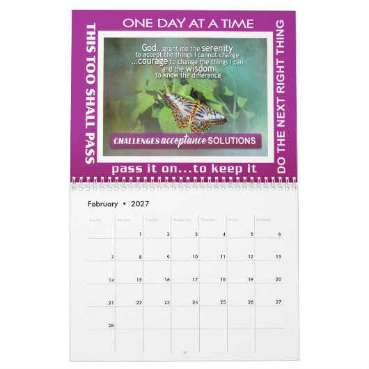 12-Schritte-Recovery-Slogans Schmetterlinge Kalend Kalender (Feb 2027)