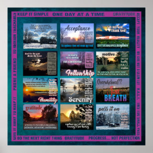 12-Schritte-Recovery-Slogans Wolken Poster-Rand 25 Poster