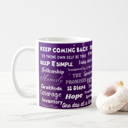 12-Schritte-Recovery-Wörter & Slogans Kaffeetasse (Mit Donut)