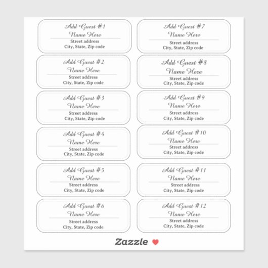 12 Script Guest Names Clear Address Labels (Blatt)