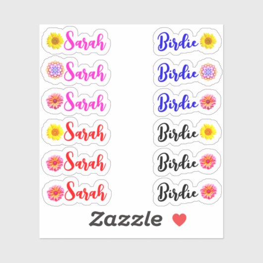 12 Set "Small Whimsical Daisy Name Labels" Aufkleber (Blatt)