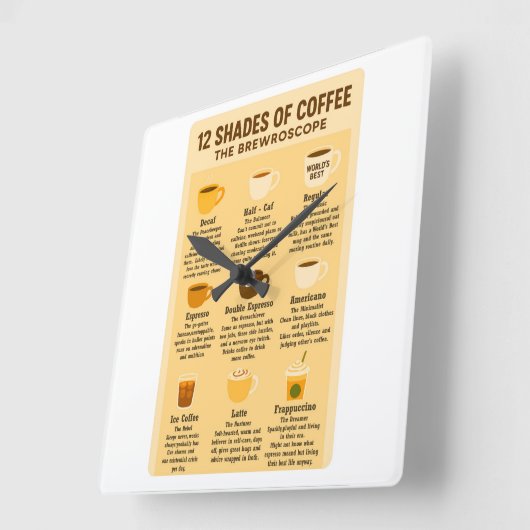 “12 Shades of Coffee – The Brewroscope.” Quadratische Wanduhr (Winkel)