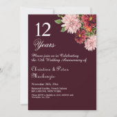 12. Silk Wedding Jubiläum Burgund Floral Einladung (Vorderseite)