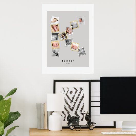 12 Snapshot Foto Collage Baby's Name Monogram K Foliendrucke (In Situ (Schreibtisch))