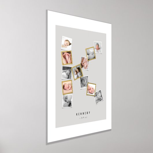 12 Snapshot Foto Collage Baby's Name Monogram K Foliendrucke (Ablage )