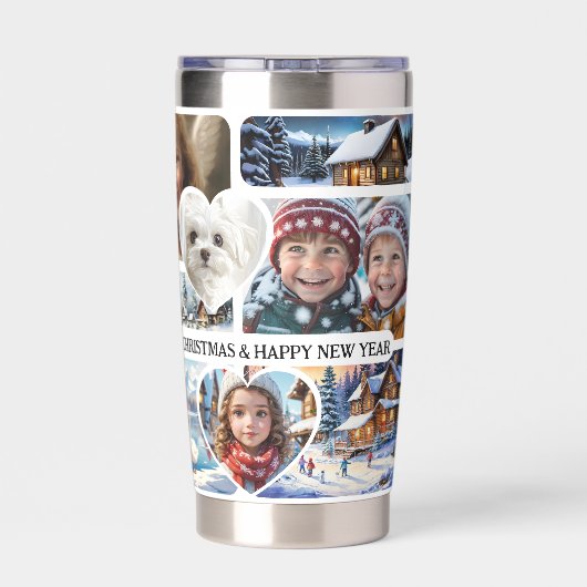 12 Spaß Weihnachten Fotos Collage Thermobecher (Rückseite)