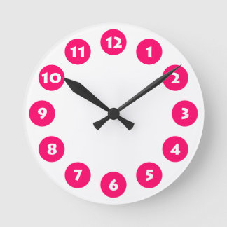 12 Spots - Weiß mit Neon Red auf Weiß Runde Wanduhr