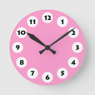 12 Stellen - Schwarzes mit Weiß auf Rosa Runde Wanduhr