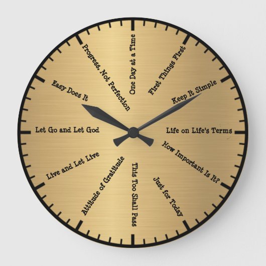 12 Step Sobriety Clean & Sober Slogans Gold Clock Große Wanduhr (Vorderseite)