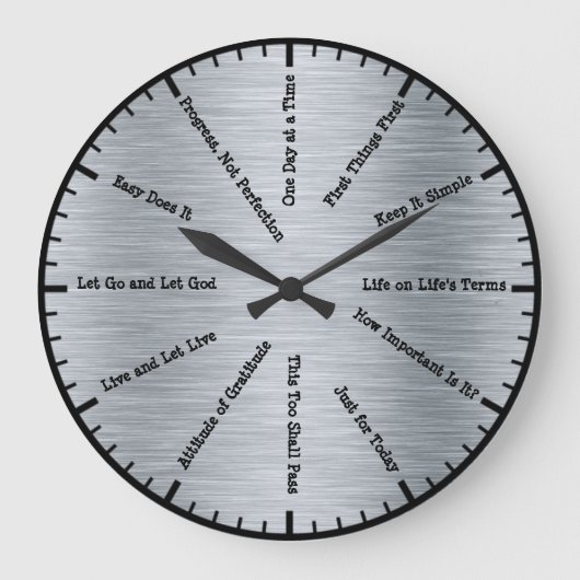 12 Step Sobriety Clean & Sober Slogans Slvr Clock Große Wanduhr (Vorderseite)