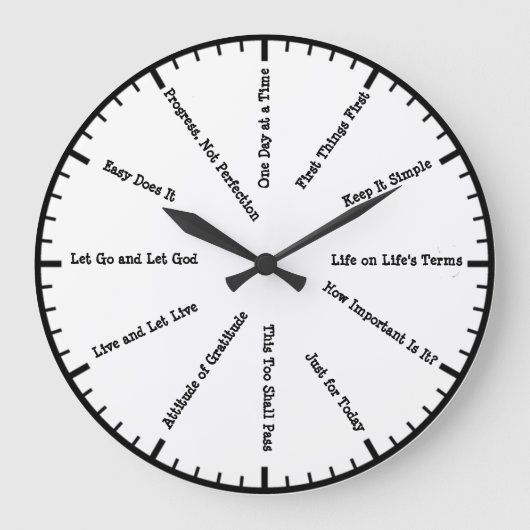 12 Step Sobriety Clean & Sober Slogans Wall Clock Große Wanduhr (Vorderseite)