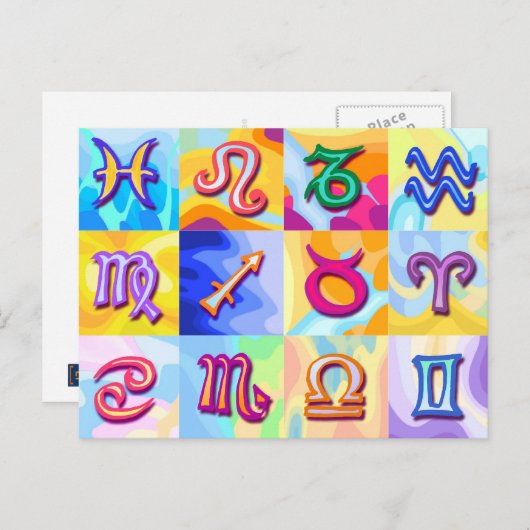 12 Sternzeichen Pop Art Postkarte (Vorne/Hinten)