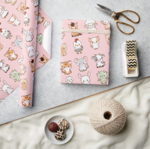 12 süße chinesische Tierkreiszeichen Kawaii Geschenkpapier