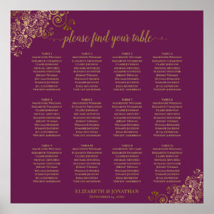 12 Tabelle Cassis Lila Hochzeitssattel Gold Poster
