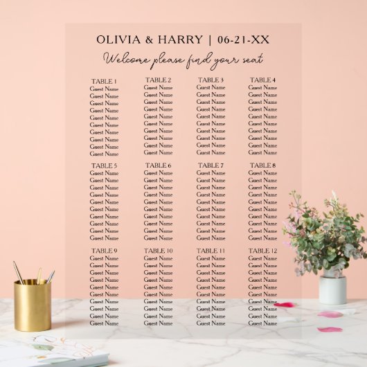 12 Tabelle Einfache Minimalistische Hochzeitssitzk Acrylschild (Hochzeit)