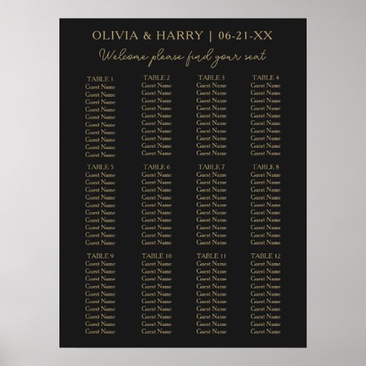12 Tabelle Einfache Minimalistische Hochzeitssitzk Poster (Vorne)