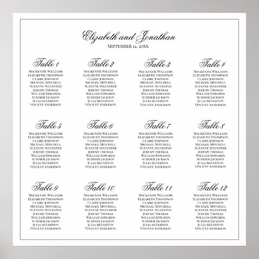 12 Tabelle Einfache und elegante Hochzeitskarte Poster (Vorne)