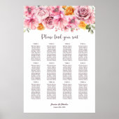 12 Tabelle Elegant Rosa Blumenkarte Poster (Vorne)