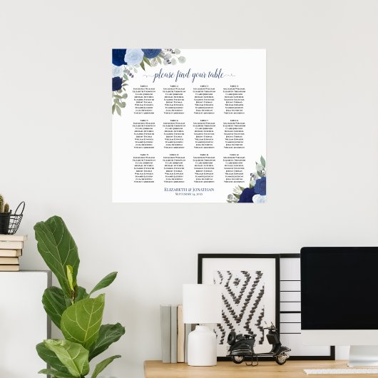 12 Tabelle Elegante blaue Rose Hochzeitstabelle Poster (Heimbüro)