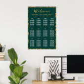 12 Tabelle Emerald Green & Gold Floral Seating Cha Poster (Heimbüro)
