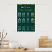 12 Tabelle Emerald Green & Gold Floral Seating Cha Poster (Küche)