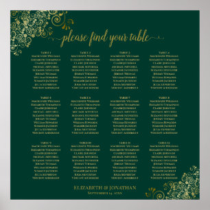 12 Tabelle Emerald Green Wedding Seating Chart Gol Poster