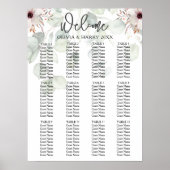 12 Tabelle Eukalyptus Floral Wedding Chart Poster (Vorne)