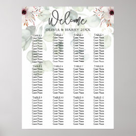 12 Tabelle Eukalyptus Floral Wedding Chart Poster