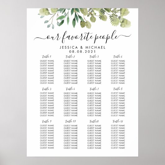 12 Tabelle Große Hochzeitgastsitzkarte Poster (Vorne)