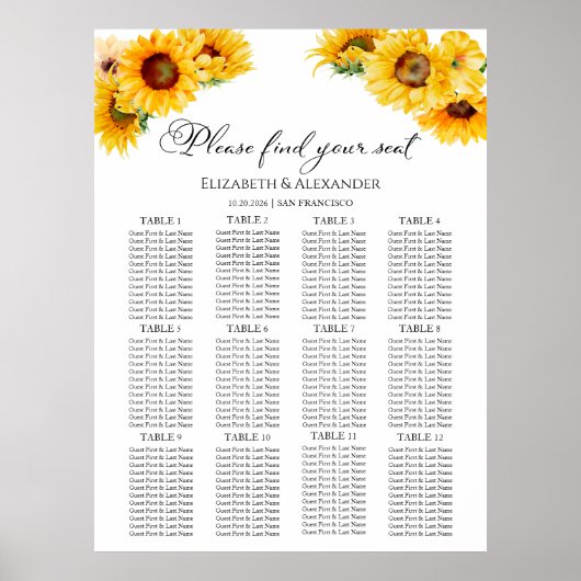12 Tabelle Hochzeit im Herbst der Sonnenblumen Poster (Vorne)