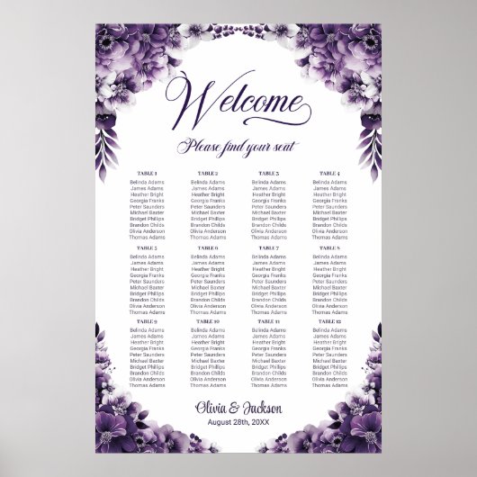 12 Tabelle Lila Blumenzwiebelkarte Poster (Vorne)