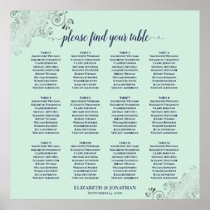 12 Tabelle Mint Green & Navy Hochzeitskarte Poster
