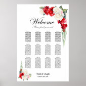 12 Tabelle Rot-Rosa-Blumenmuster-Sitzplan Poster (Vorne)