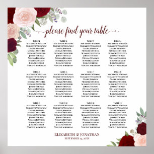 12 Tabelle Rot und Rosa Blumenkarte Poster