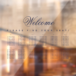 12 Tabelle Seating Chart Blue Script transparent Fensteraufkleber