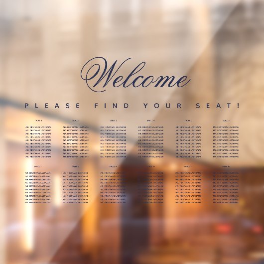12 Tabelle Seating Chart Blue Script transparent Fensteraufkleber (Blatt 2)