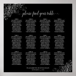 12 Tabelle Silver Frills Black Wedding Seating Cha Poster