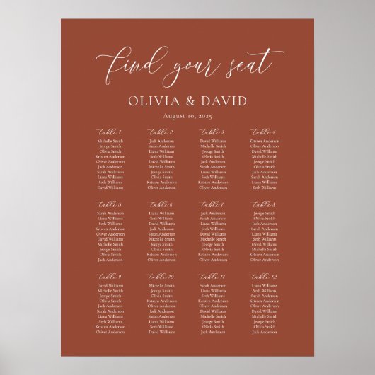 12 Tabelle Terracotta Hochzeitskarte Poster (Vorne)