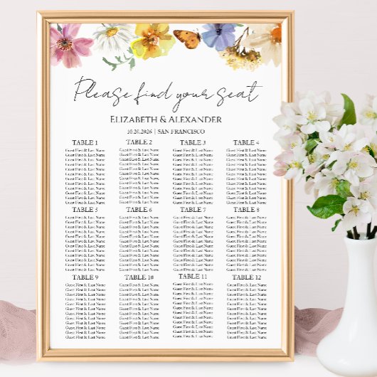 12 Tabelle Wildblume Boho Hochzeitskarte Poster